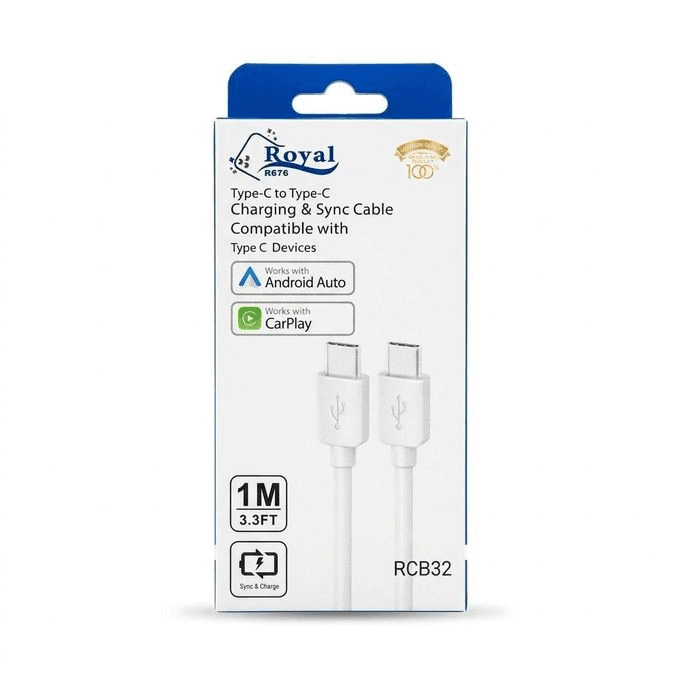 Royal RCB32 USB Type-C to Type-C quick charge data cable (model RCB32, 1 meter / 3.3 ft, 3A)