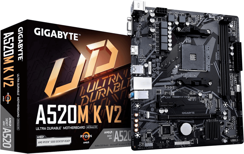 Carte Mère GIGABYTE A520M K V2 Ultra Durable pour processeurs AMD Ryzen