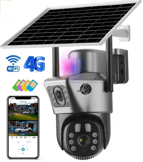 Full HD Wireless Solar PTZ Camera Intelligent Solar 4G LTE Network Dual Cameras Outdoor Security V380