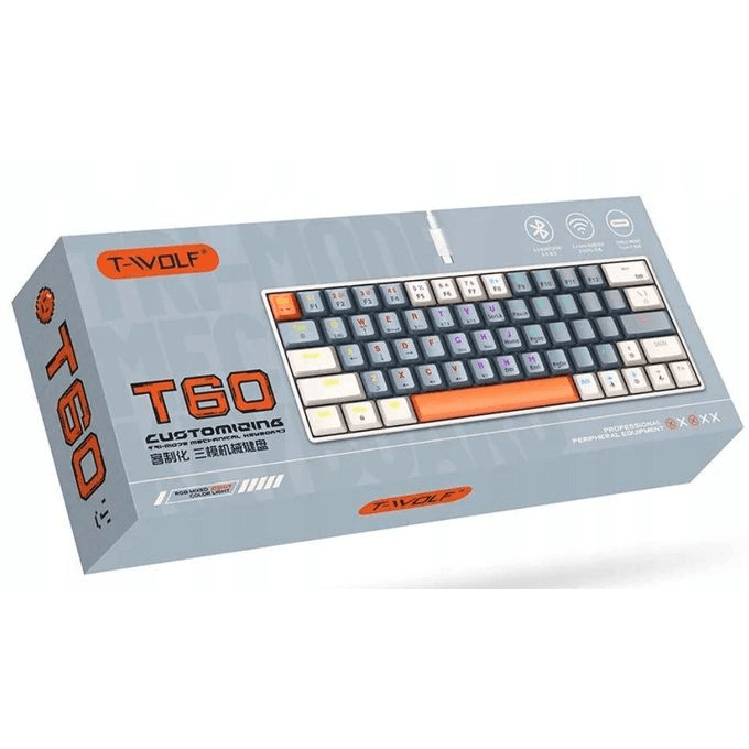 T-Wolf Clavier Filaire Type-C Mecanique Compact T60 Noir RGB 61 Touches Hot-Swap