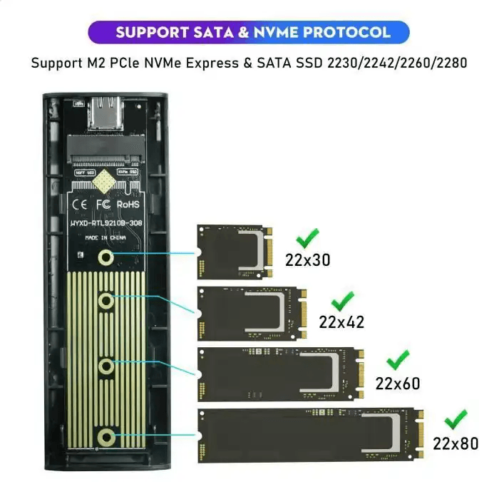 Boîtier SSD M.2 NVME PCIe NGFF SATA
