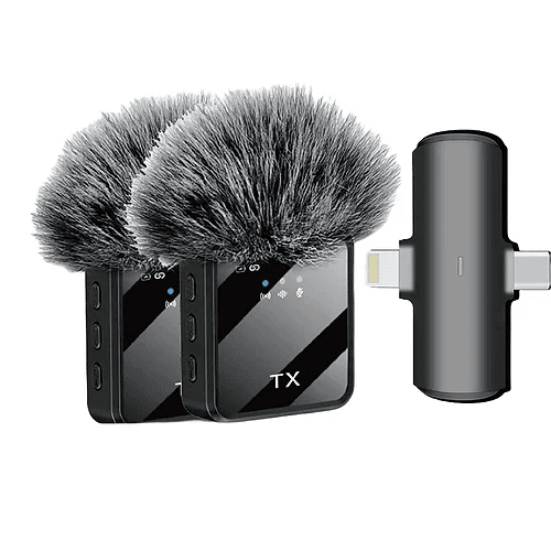Microphone 2 en 1 sans fil Lavalier F15-2 USB C + Lightning Mic pour téléphone Android Ip