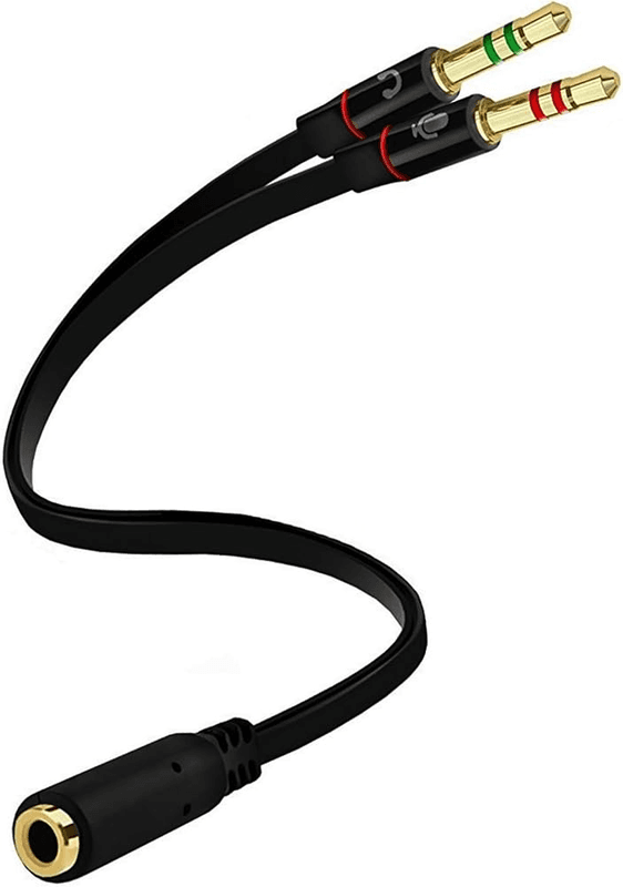 3.5mm Female to 2 Dual 3.5mm Male Headphone Mic Audio Y Splitter Cable for PC and Smartphone