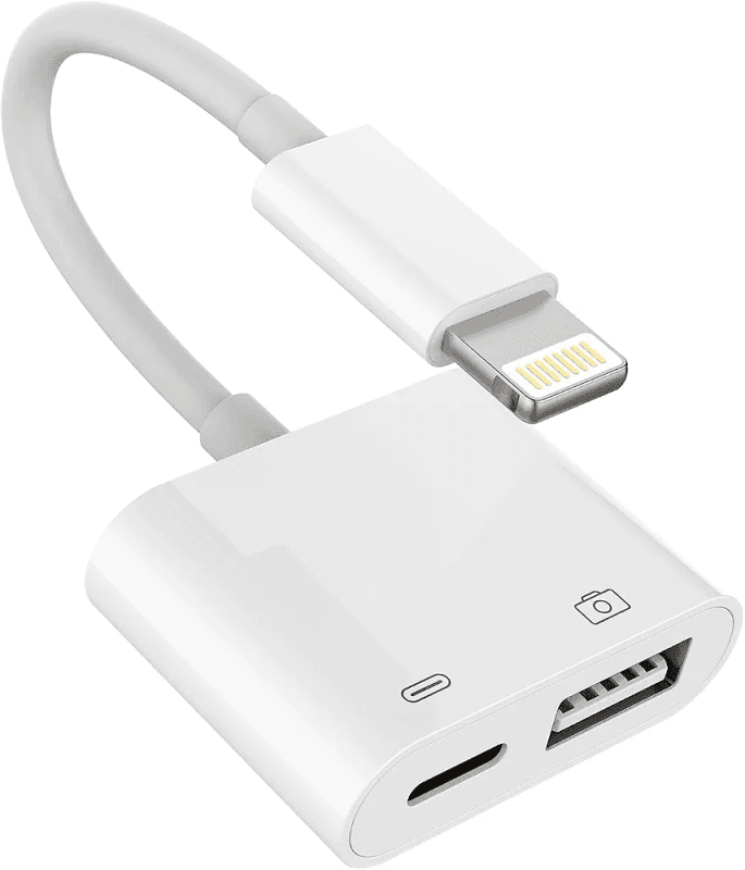 Lightning to USB Splitter Charger Dongle (2in1) for iPhone OTG Adapter Camera Card Reader Flash Drive Mouse Keyboard Memory Stick Cord for Apple 11 12 13 14 Pro Max for Ipad Charging Cable Converter