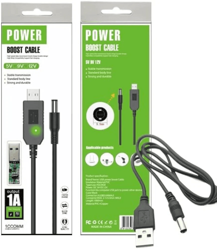 USB Power Boost Cable, 5V to 12V, 1A, 1000mm