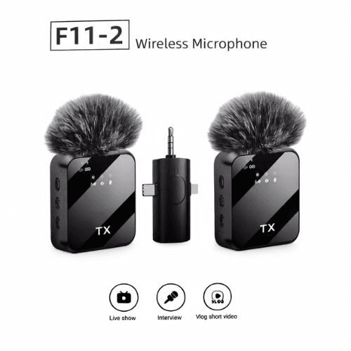 Microphone Wireless F11 2 – Double Micro – Pour Video et Interview – Noir