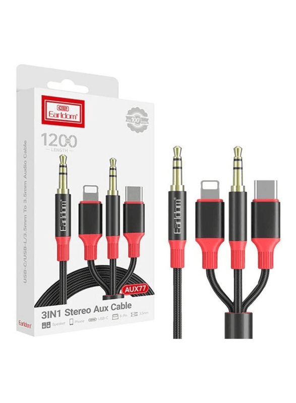Earldom AUX77 3-in-1 Stereo Aux Cable (Model: ET-AUX77)