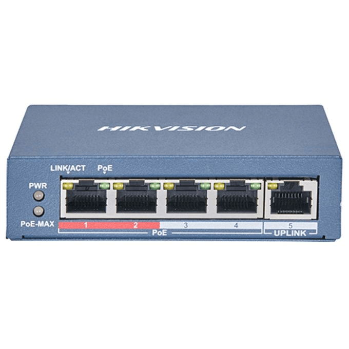 Hikvision DS-3E0105P-E Commutateur PoE 4 Ports 10 100M avec Protection 6KV