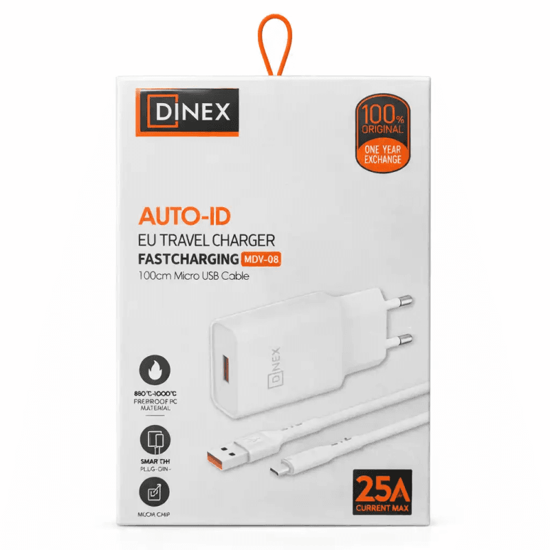 Chargeur Secteur DINEX MDY-08 Auto-ID 2.5A – EU Travel Charger avec Câble Micro USB 100cm