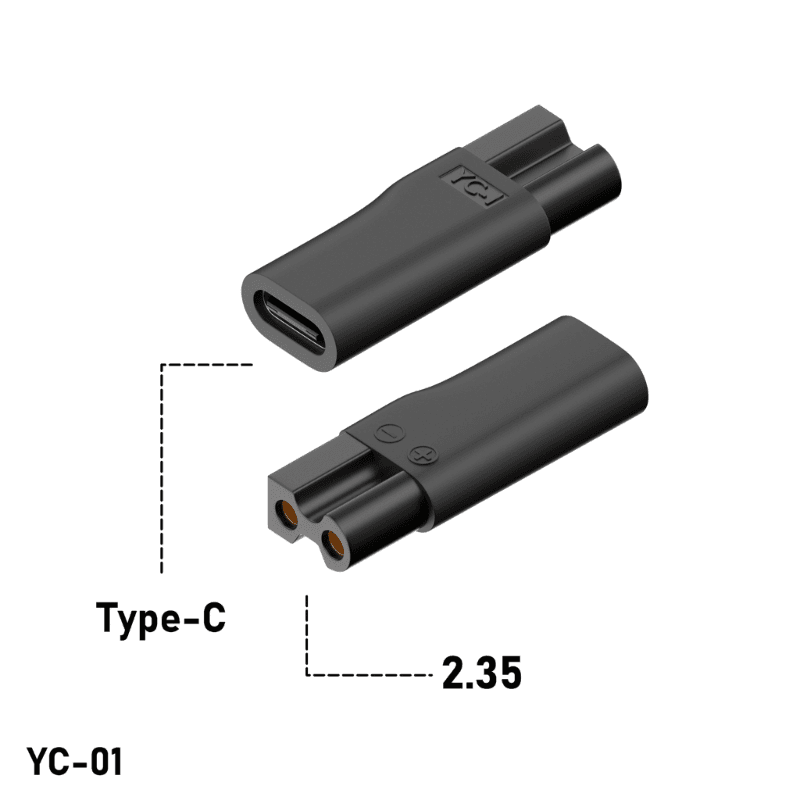 USB Type-C female to 2-prong / 2-hole DC charging adapter converter
